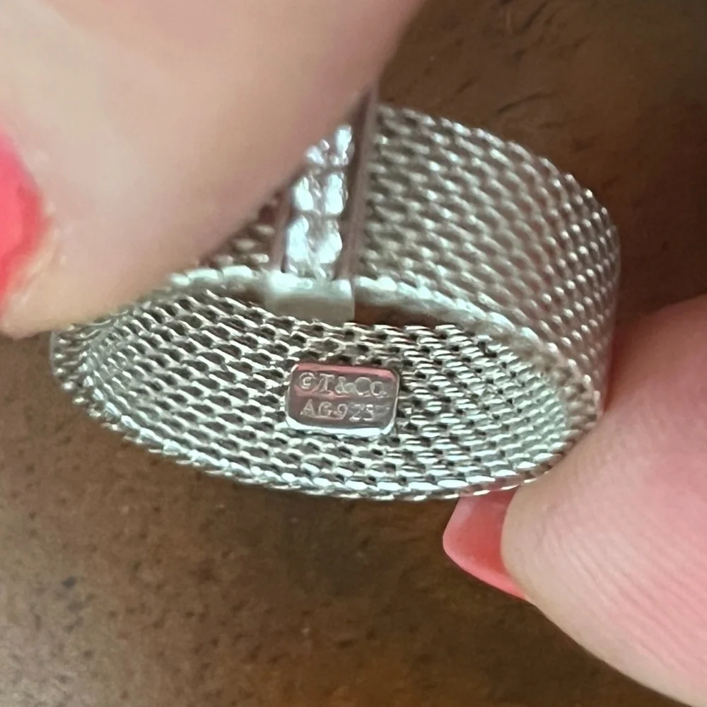 Tiffany & Co. Somerset Sterling Silver Diamond Mesh Band Ring - Size 6 - Picture 4 of 6